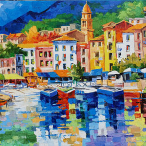 Olieverfschilderij Italiaans Havenstadje